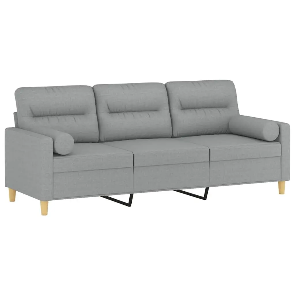 Lounge Fabric Couch 180cm Light Grey 3-Seater with Decorative Throw Pillows
