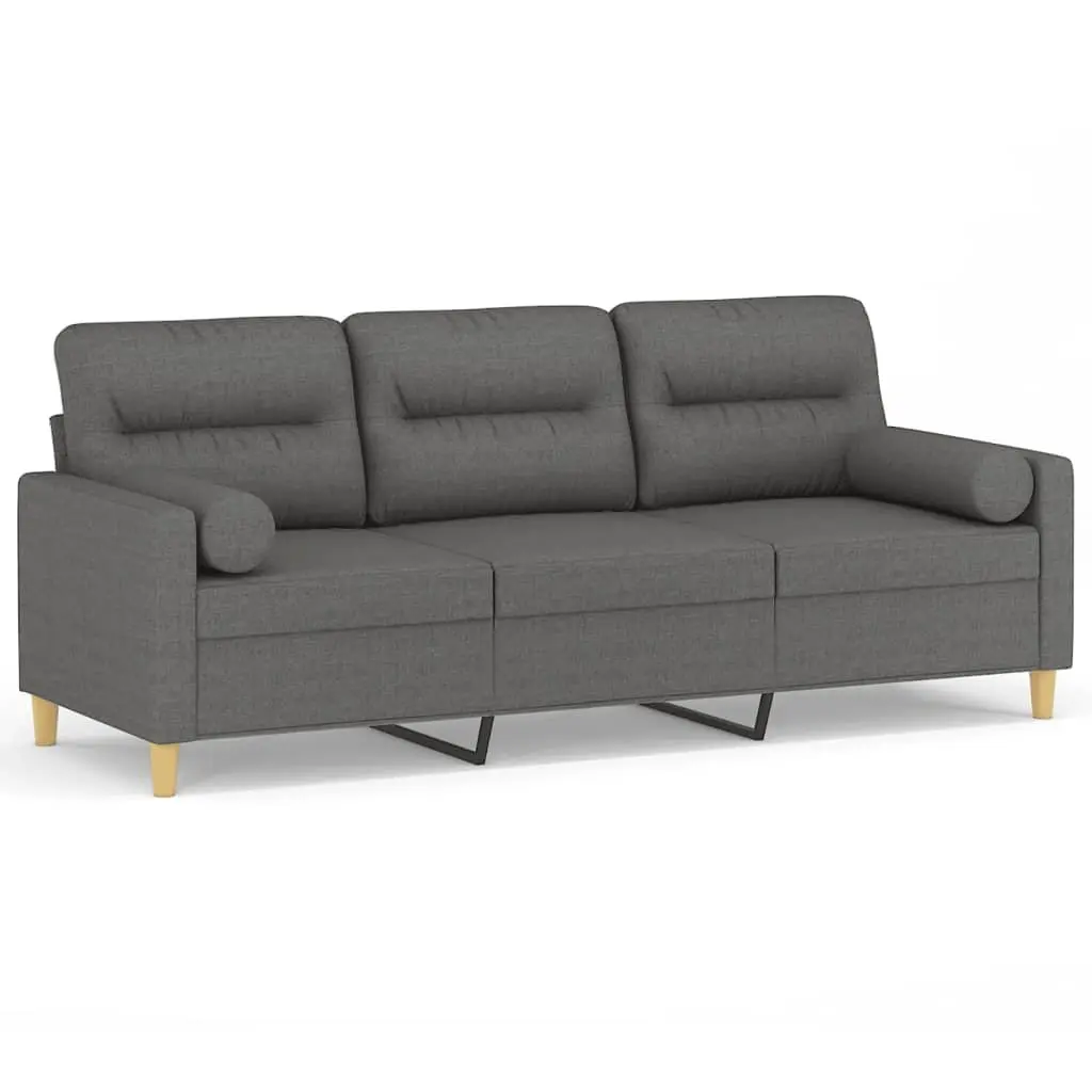 3SeaterLoungeCouch180cmDarkGreyFabricRemovableThrowPillowsComfortableLivingRoomSofa