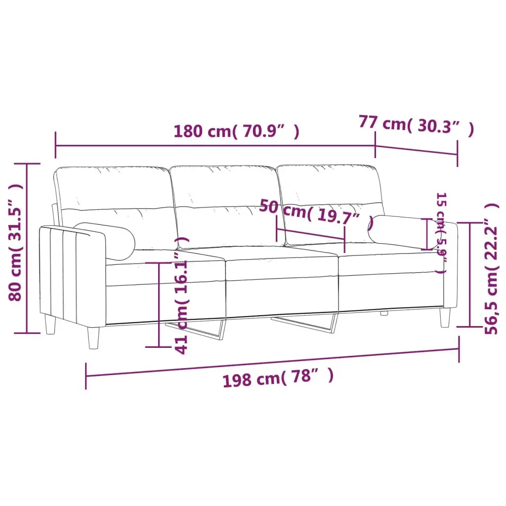 3SeaterLoungeCouch180cmDarkGreyFabricRemovableThrowPillowsComfortableLivingRoomSofa