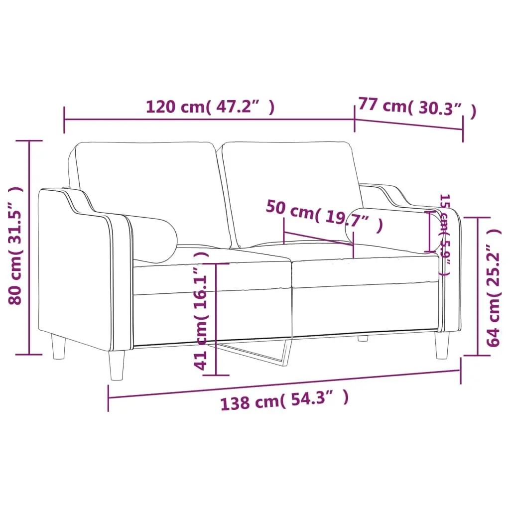 2-Seater Sofa Grey Fabric 120cm Modern Lounge Couch