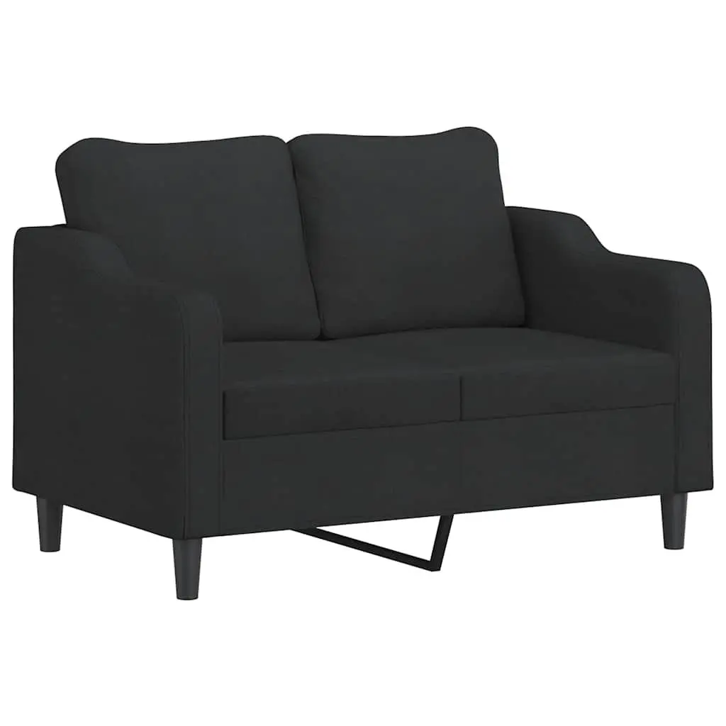 2-Seater Sofa Black 120cm Modern Design Fabric Lounge with Throw Pillows