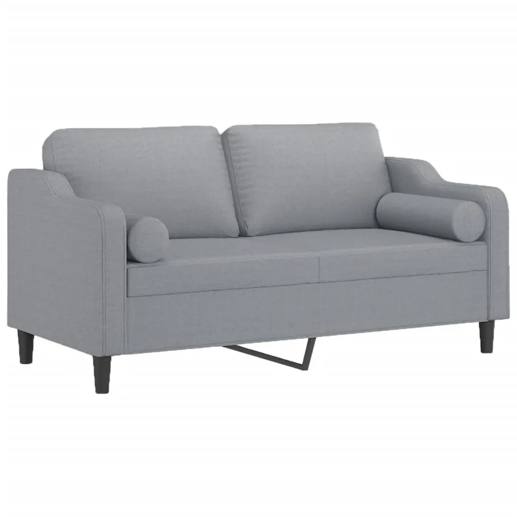 2-Seater Sofa Light Grey 140cm Fabric Lounge Couch with Throw Pillows Living