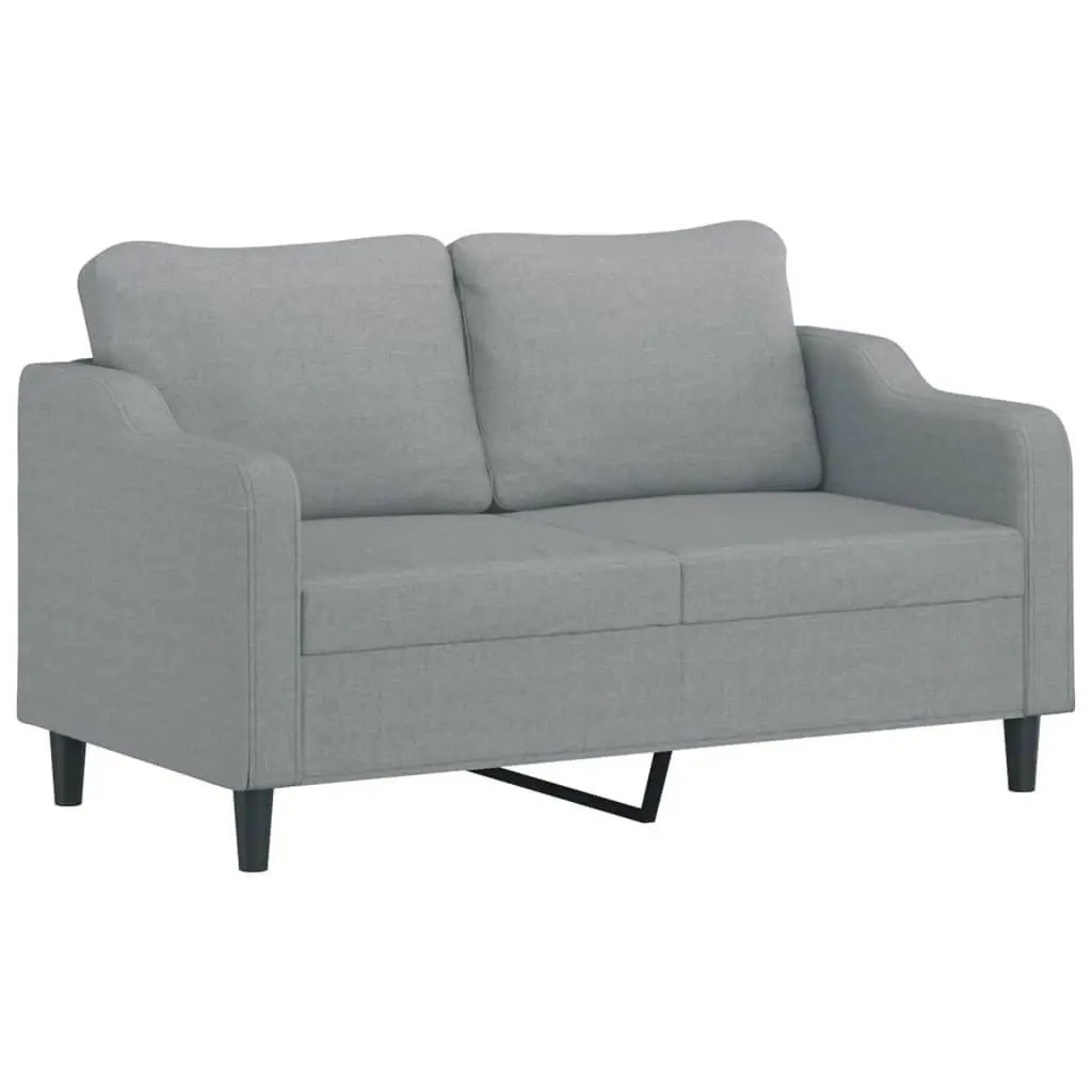 2-Seater Sofa Light Grey 140cm Fabric Lounge Couch with Throw Pillows Living