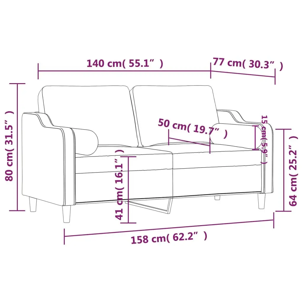2-Seater Sofa Light Grey 140cm Fabric Lounge Couch with Throw Pillows Living