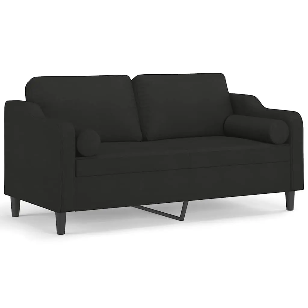 2-Seater Sofa Black 140cm Modern Lounge Furniture with Throw Pillows Fabric