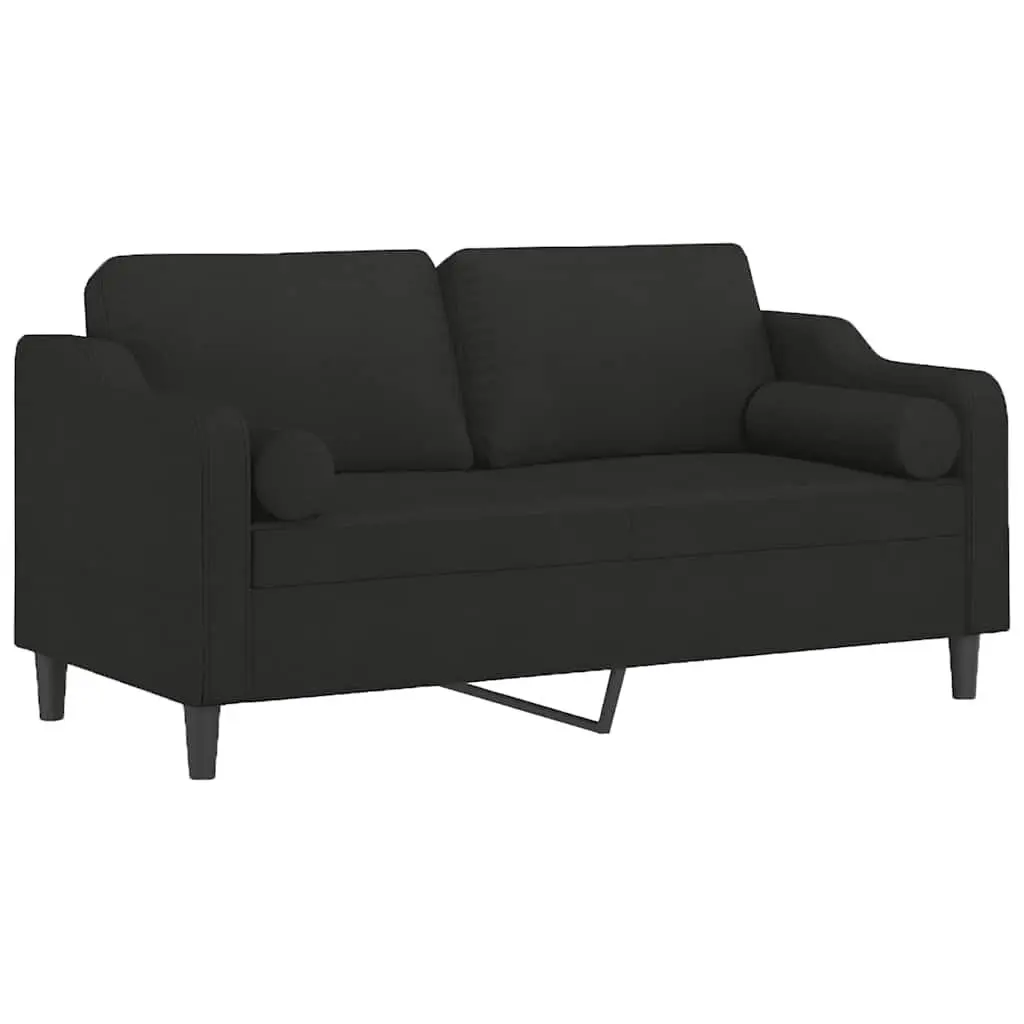 2-Seater Sofa Black 140cm Modern Lounge Furniture with Throw Pillows Fabric