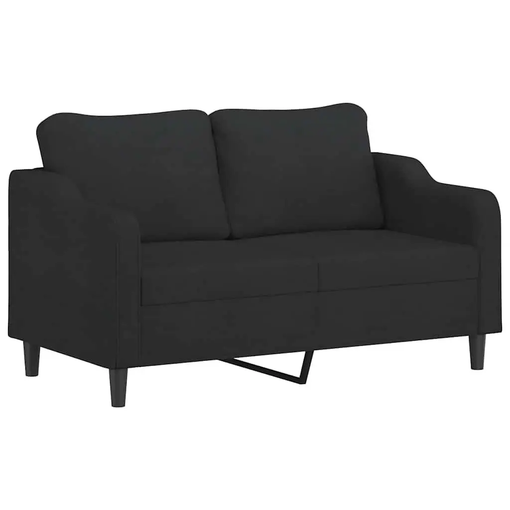 2-Seater Sofa Black 140cm Modern Lounge Furniture with Throw Pillows Fabric