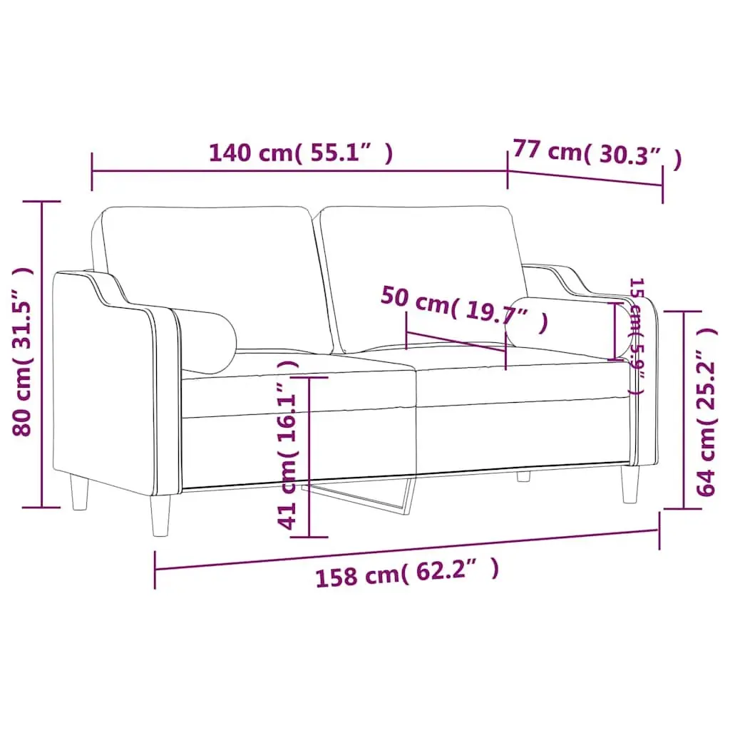 2-Seater Sofa Black 140cm Modern Lounge Furniture with Throw Pillows Fabric