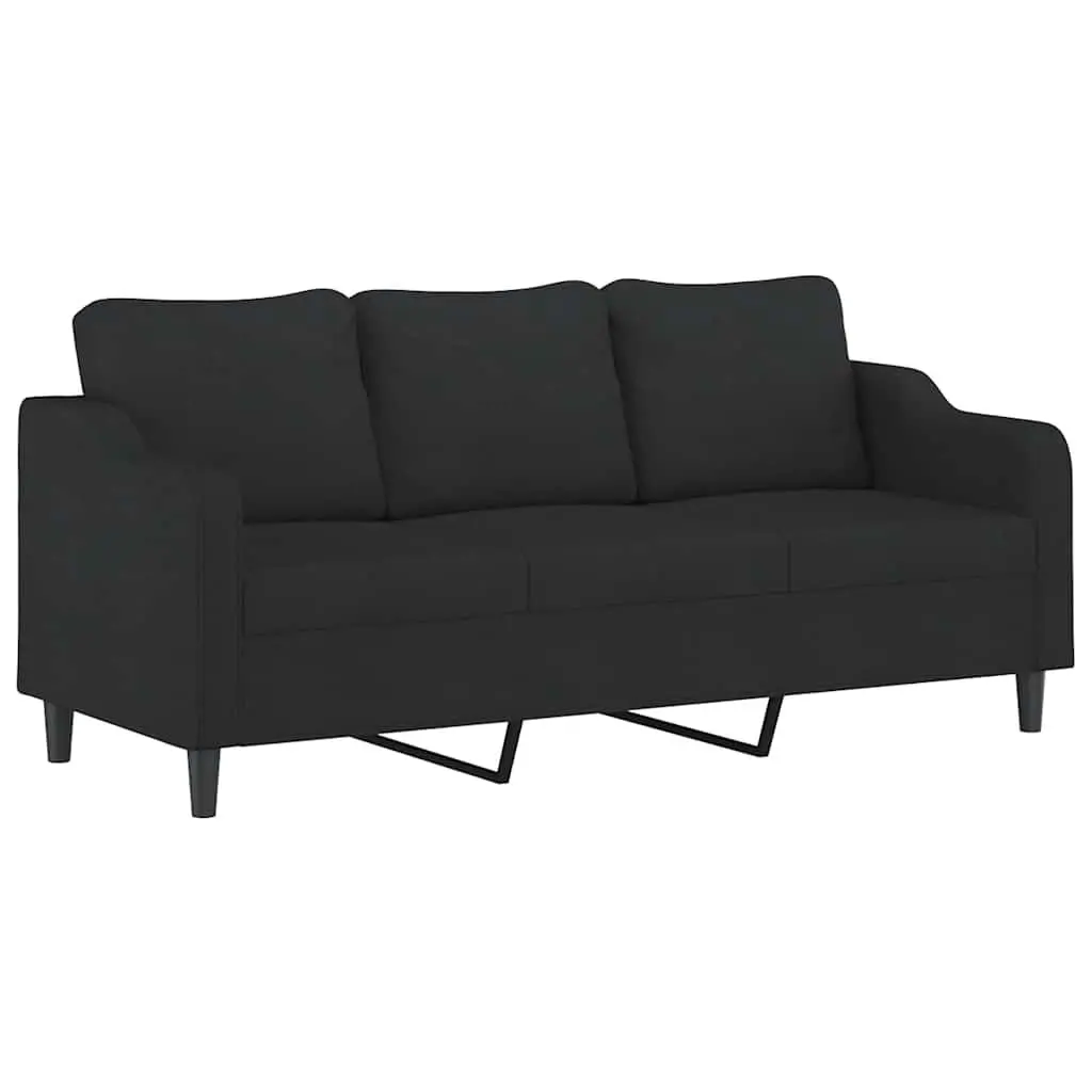 3-Seater Sofa Black Fabric Lounge Couch Modern Design with Throw Pillows 180cm