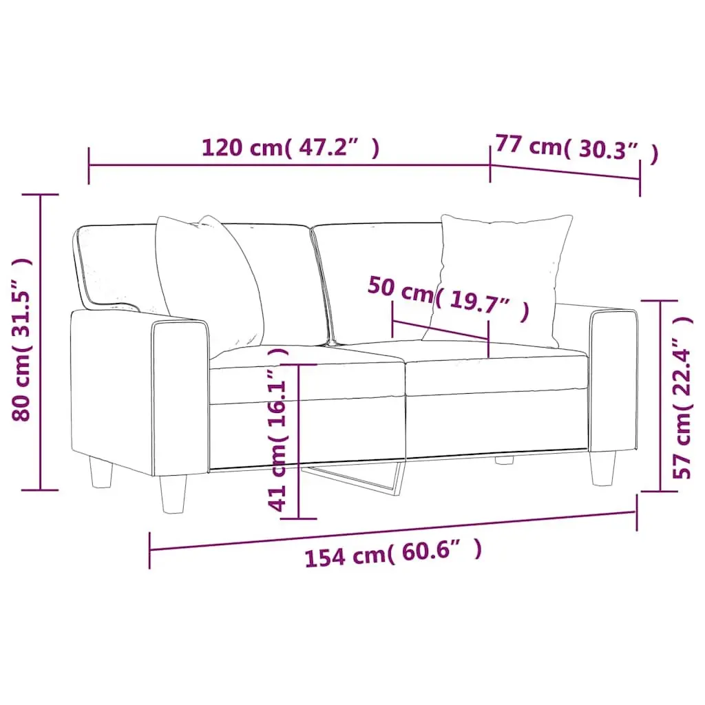2-Seater Sofa Black Faux Leather Modern Design 120cm Lounge with Throw Pillows