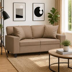 Practical Brown Faux Leather 2-Seater Sofa with Pillows