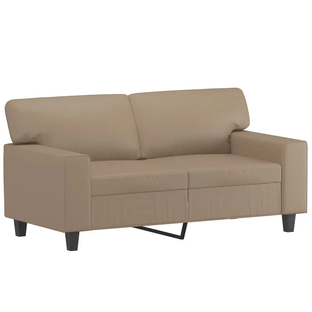 2-Seater Sofa Brown Faux Leather Modern Design Lounge Couch with Throw Pillows