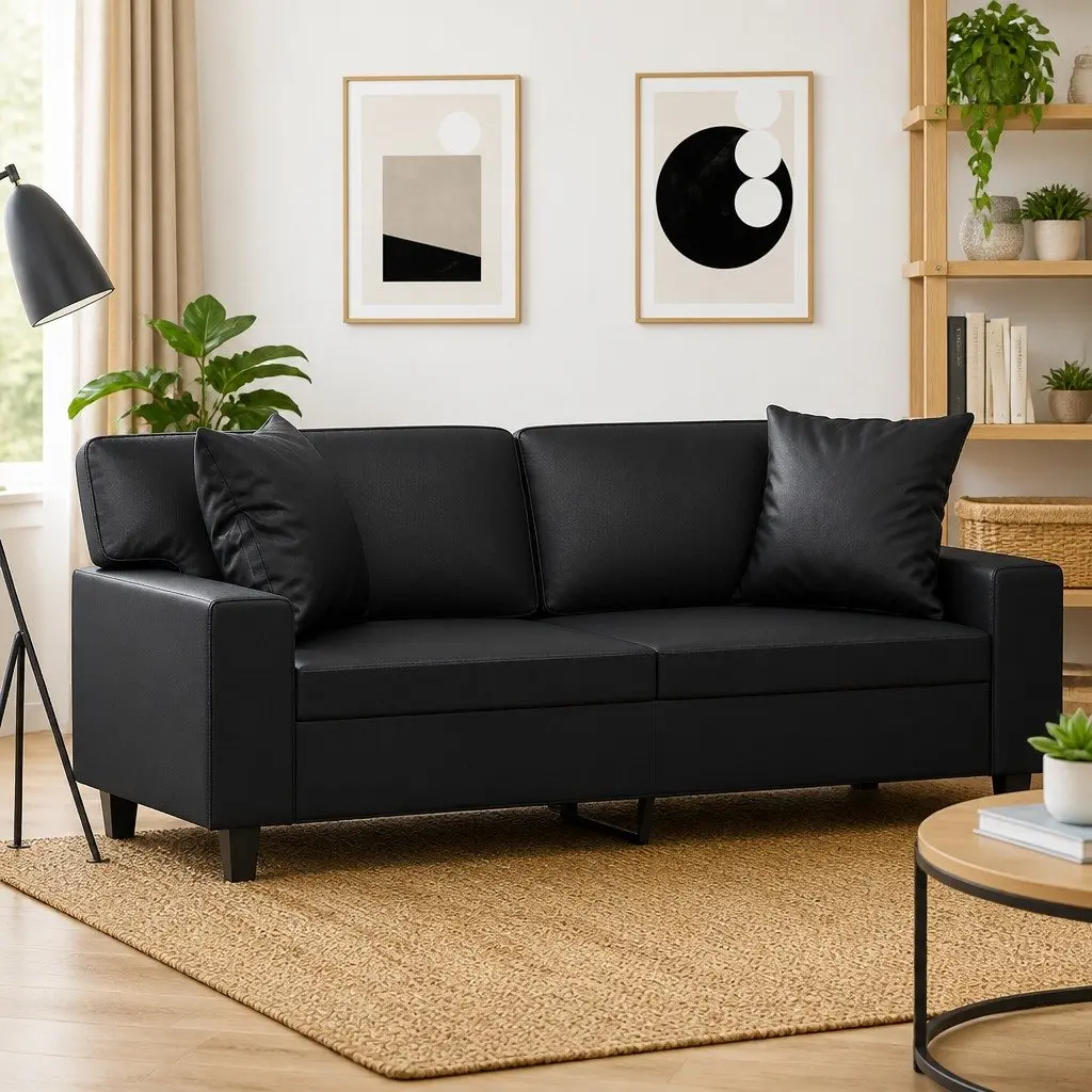 2-Seater Sofa Faux Leather 140cm Black Modern Lounge Couch