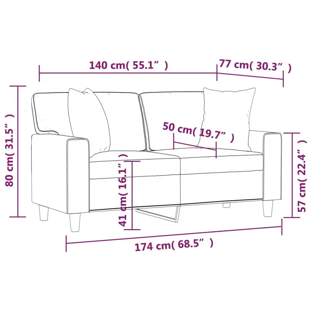 2-Seater Sofa Faux Leather 140cm Black Modern Lounge Couch
