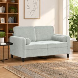 2-Seater Sofa Grey Velvet Modern Living Room Lounge Couch with Throw Pillows