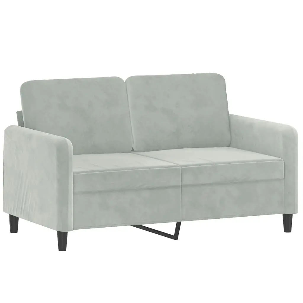 2-Seater Sofa Velvet Light Grey Modern Couch with Throw Pillows