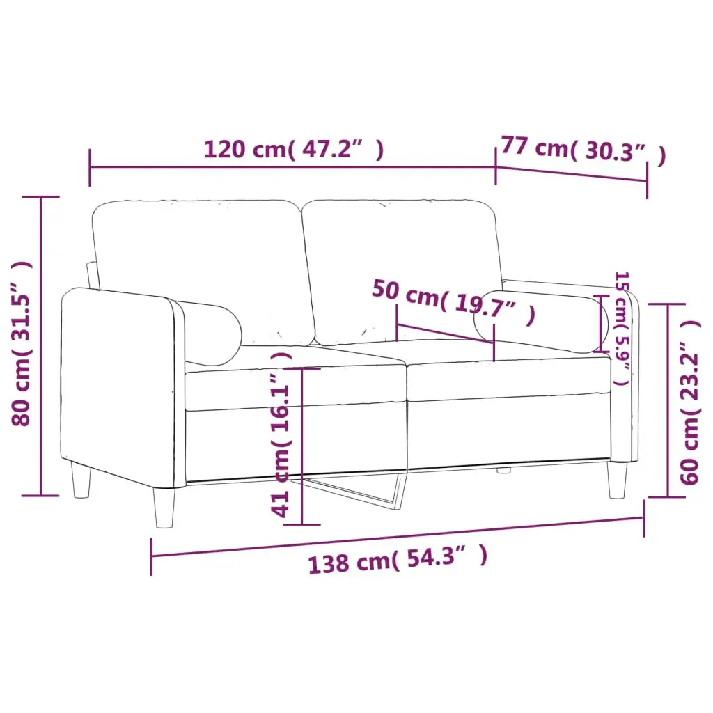 2-Seater Sofa Velvet Light Grey Modern Couch with Throw Pillows