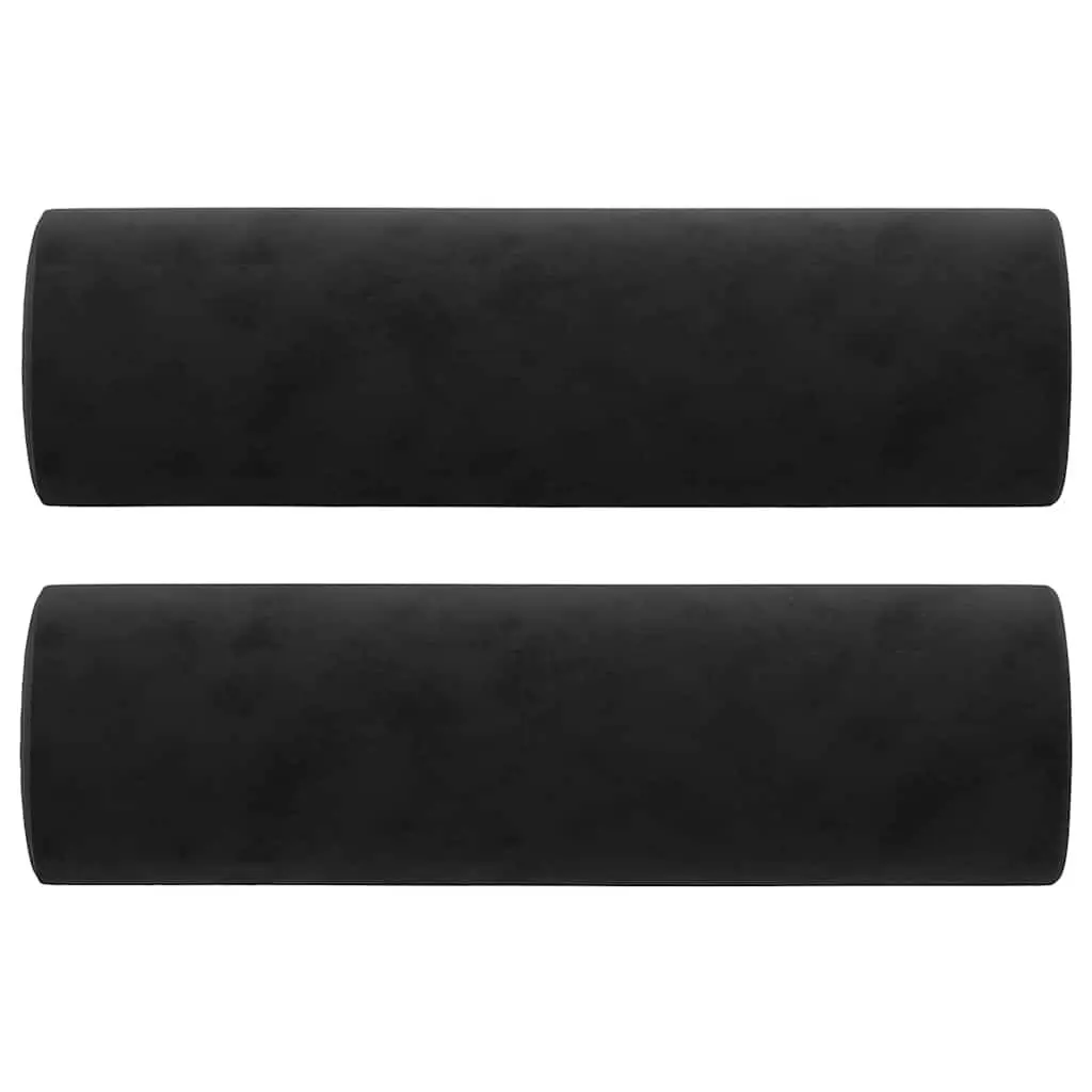 Velvet Upholstered 2-Seater Sofa 120cm Black Modern Lounge Couch with Decorative Throw Pillows
