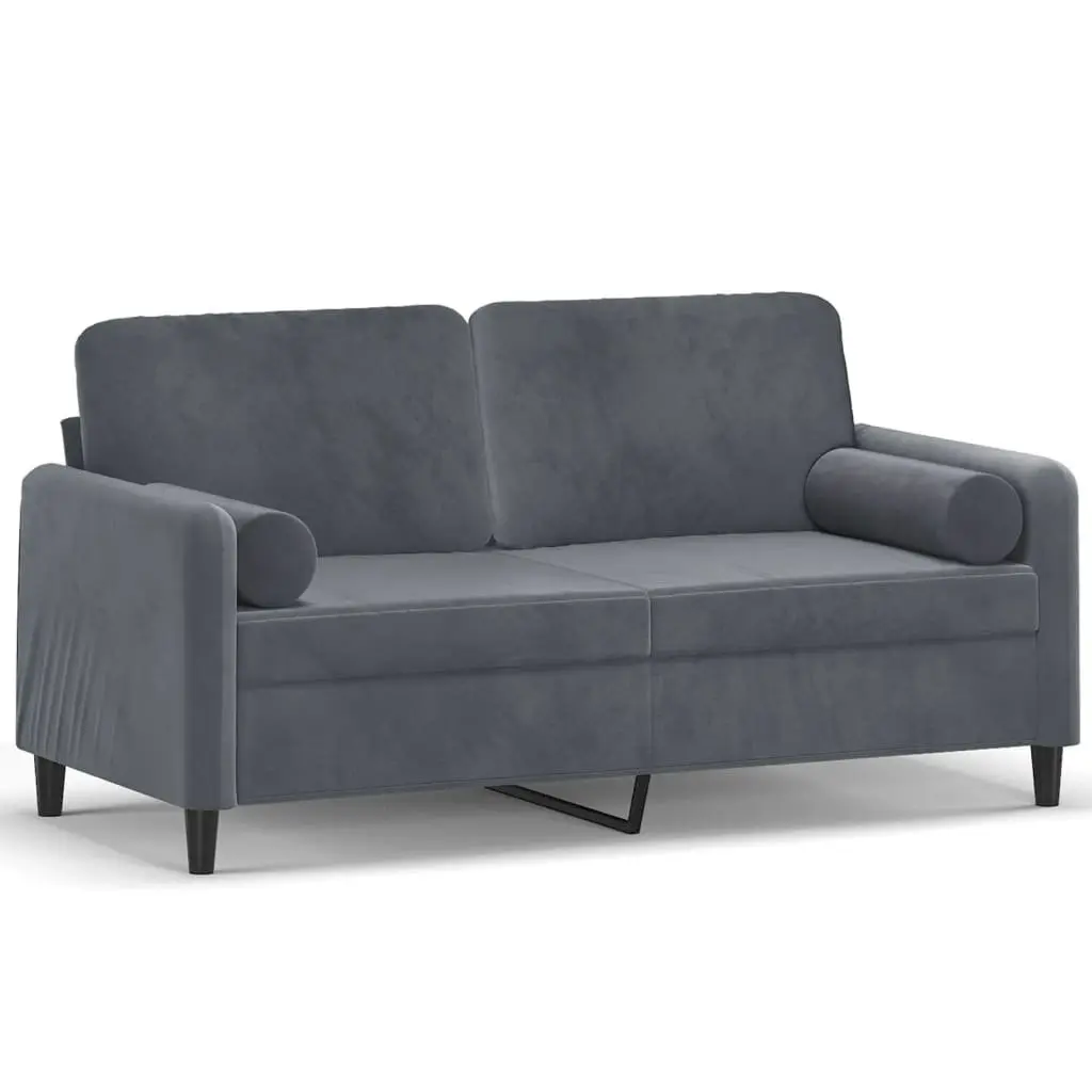 2-Seater Sofa Grey Velvet Modern Living Room Lounge Couch with Throw Pillows