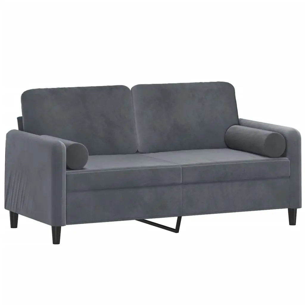 2-Seater Sofa Grey Velvet Modern Living Room Lounge Couch with Throw Pillows