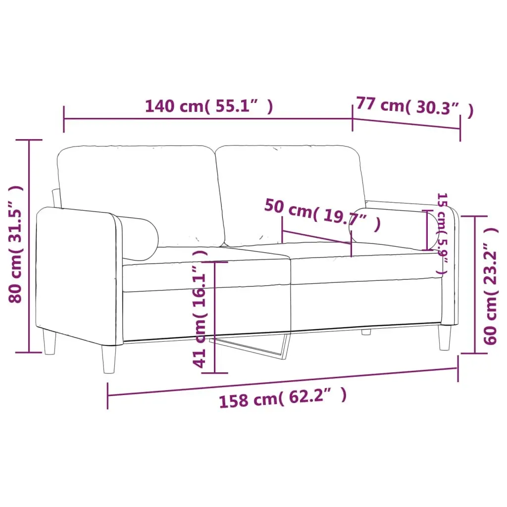 2-Seater Sofa Grey Velvet Modern Living Room Lounge Couch with Throw Pillows