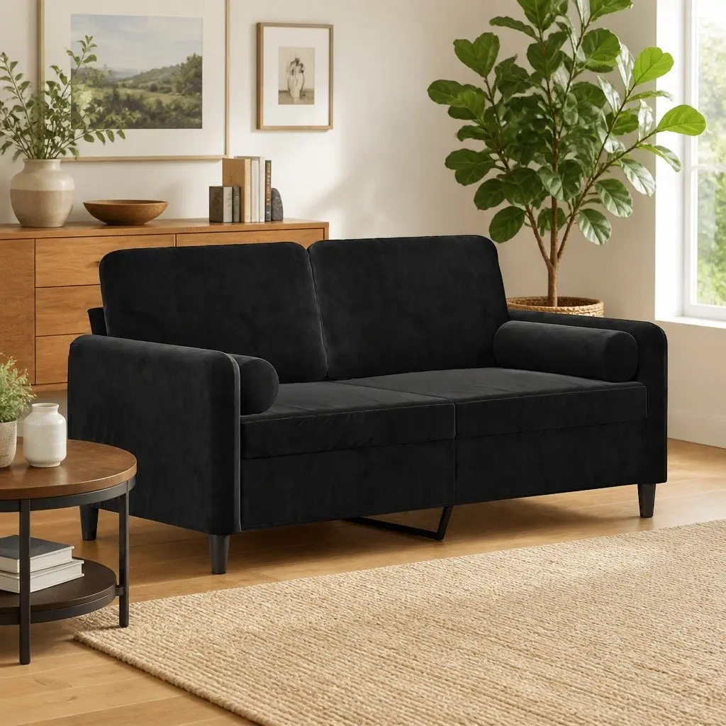 2-Seater Sofa Velvet Black 140cm Modern Couch