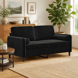 2-Seater Sofa Black 140cm Modern Lounge with Throw Pillows Velvet Couch