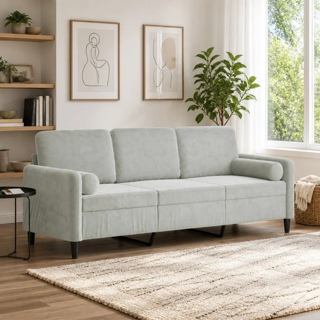 3-Seater Sofa Velvet 180cm Grey Modern Lounge Couch