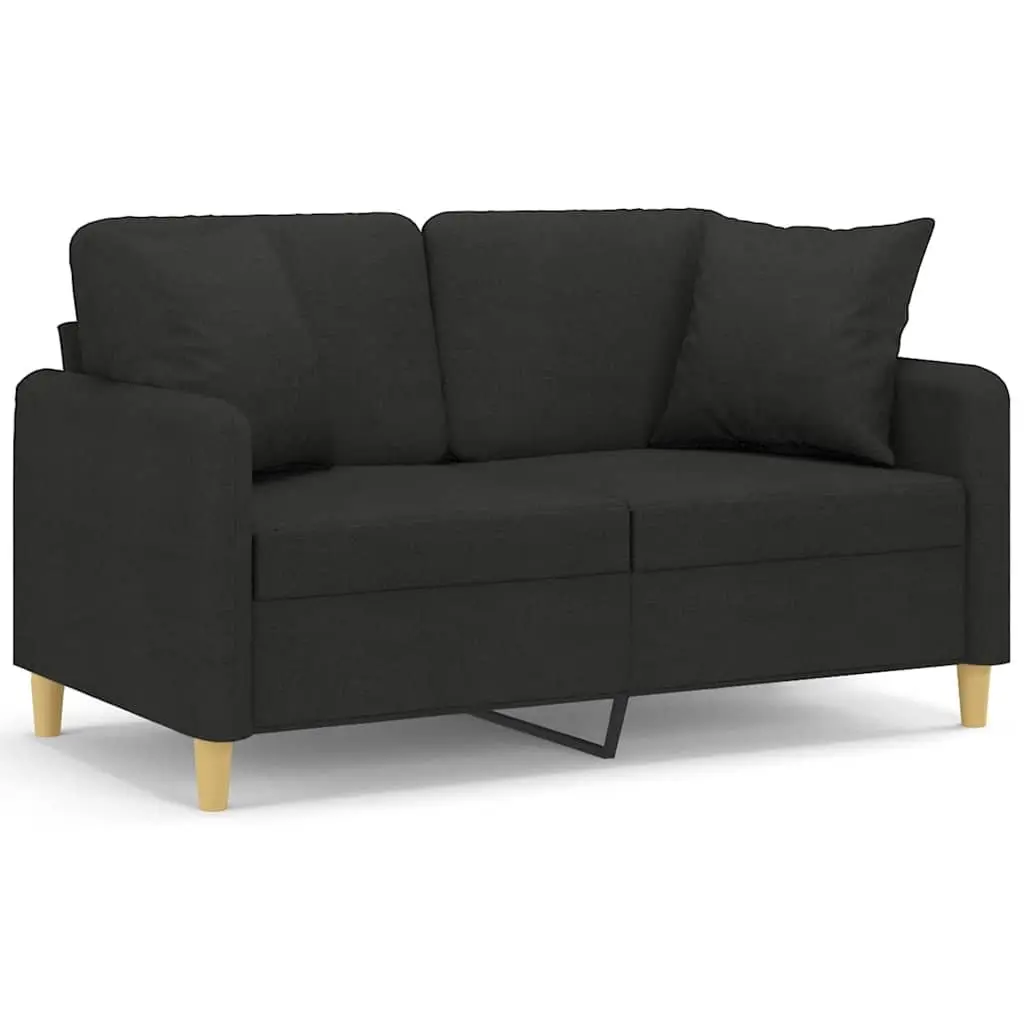2-Seater Sofa Modern Design Fabric Lounge with Throw Pillows Black 120cm
