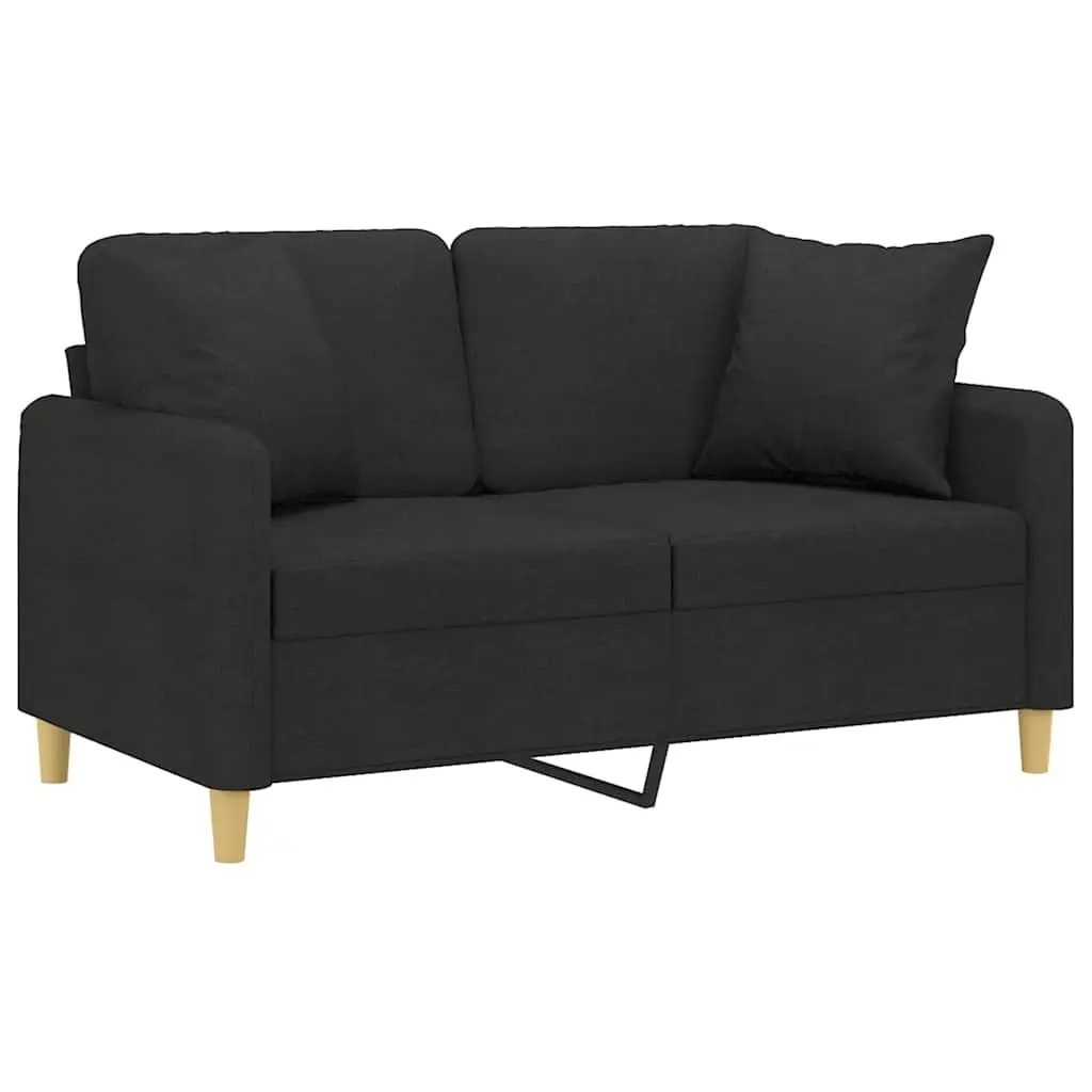 2-Seater Sofa Modern Design Fabric Lounge with Throw Pillows Black 120cm