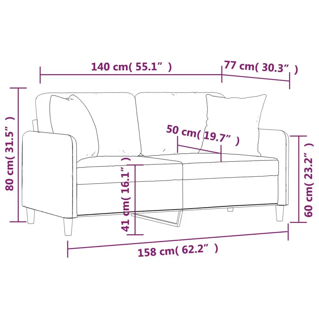 2-Seater Sofa Black Fabric 140cm Modern Lounge Couch