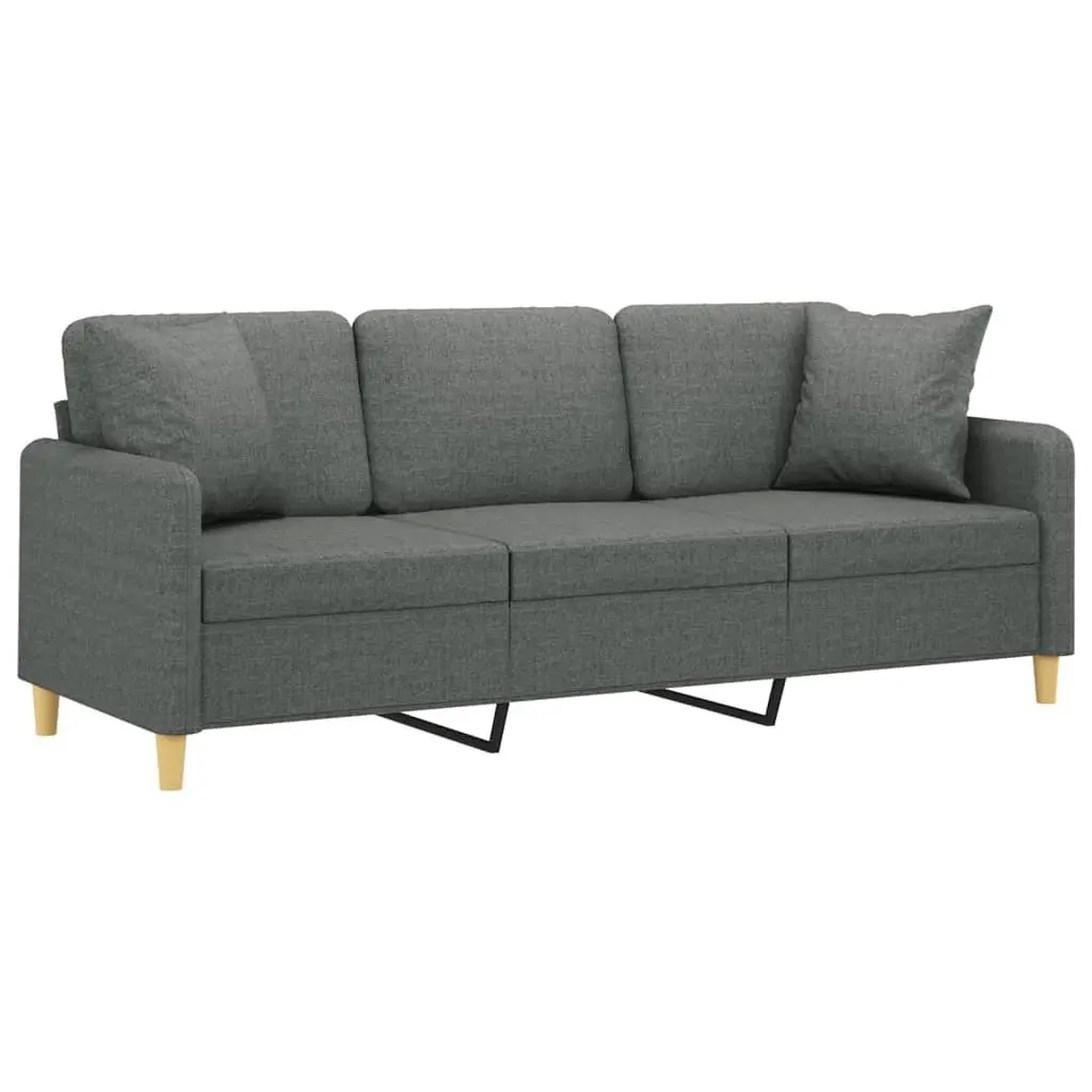 3-Seater Sofa Dark Grey 180cm Modern Lounge with Throw Pillows Fabric Couch
