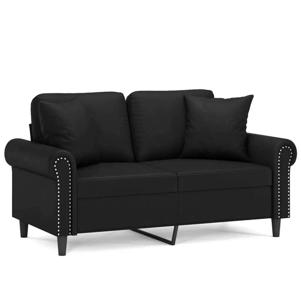 Lounge Sofa 120cm Black Faux Leather with Throw Pillows 2-Seater