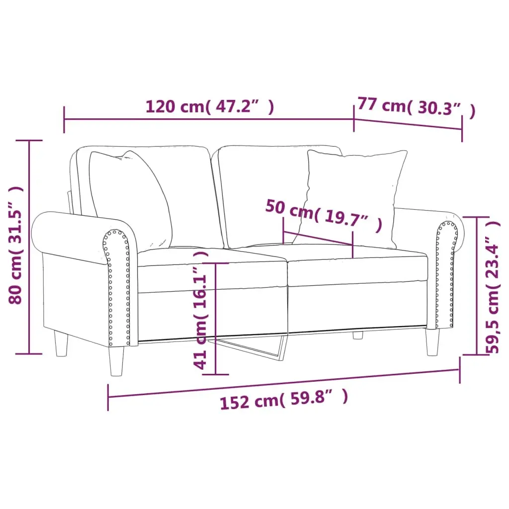 Lounge Sofa 120cm Black Faux Leather with Throw Pillows 2-Seater