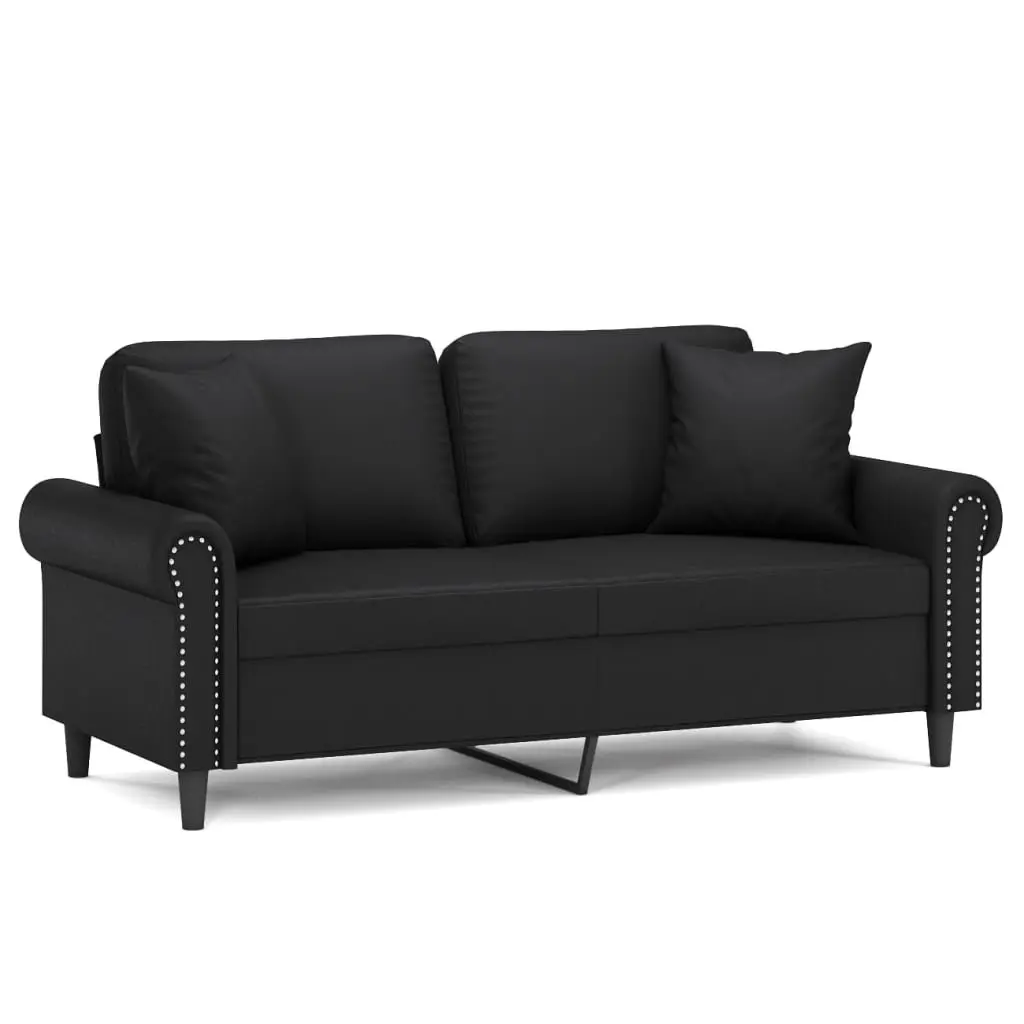 2-Seater Sofa Faux Leather 140cm Black Modern Lounge with Throw Pillows