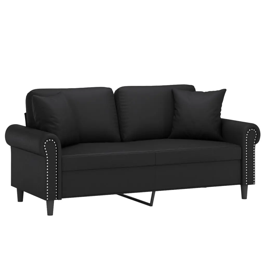 2-Seater Sofa Faux Leather 140cm Black Modern Lounge with Throw Pillows