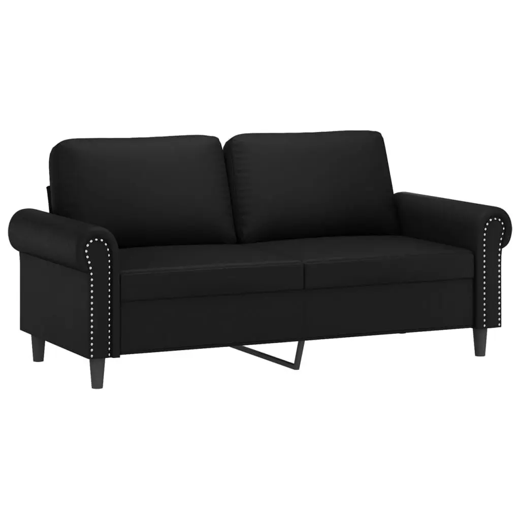 2-Seater Sofa Faux Leather 140cm Black Modern Lounge with Throw Pillows