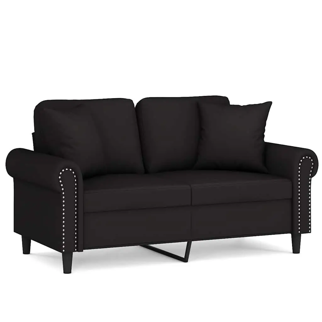 Lounge Couch Black Velvet 120cm 2-Seater Sofa with Decorative Throw Pillows
