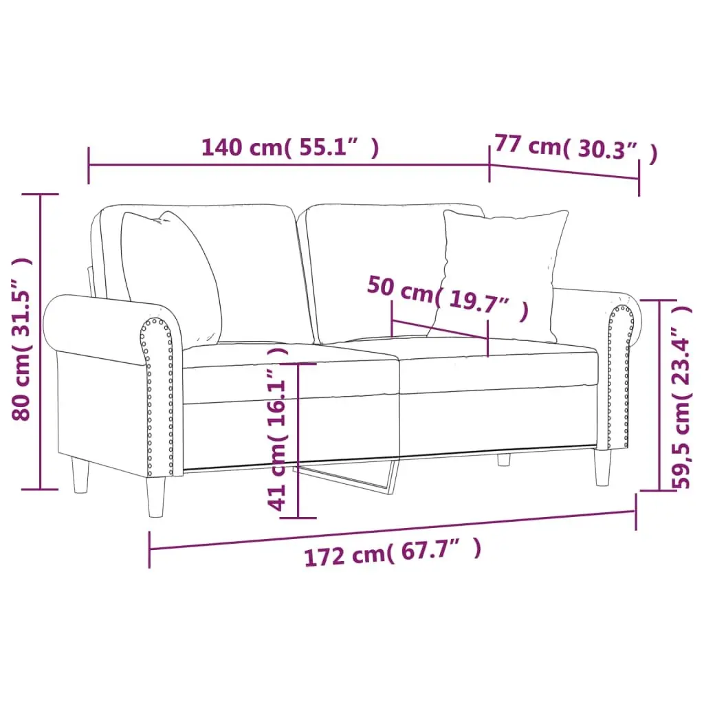 2-Seater Sofa Velvet 140cm Grey Modern