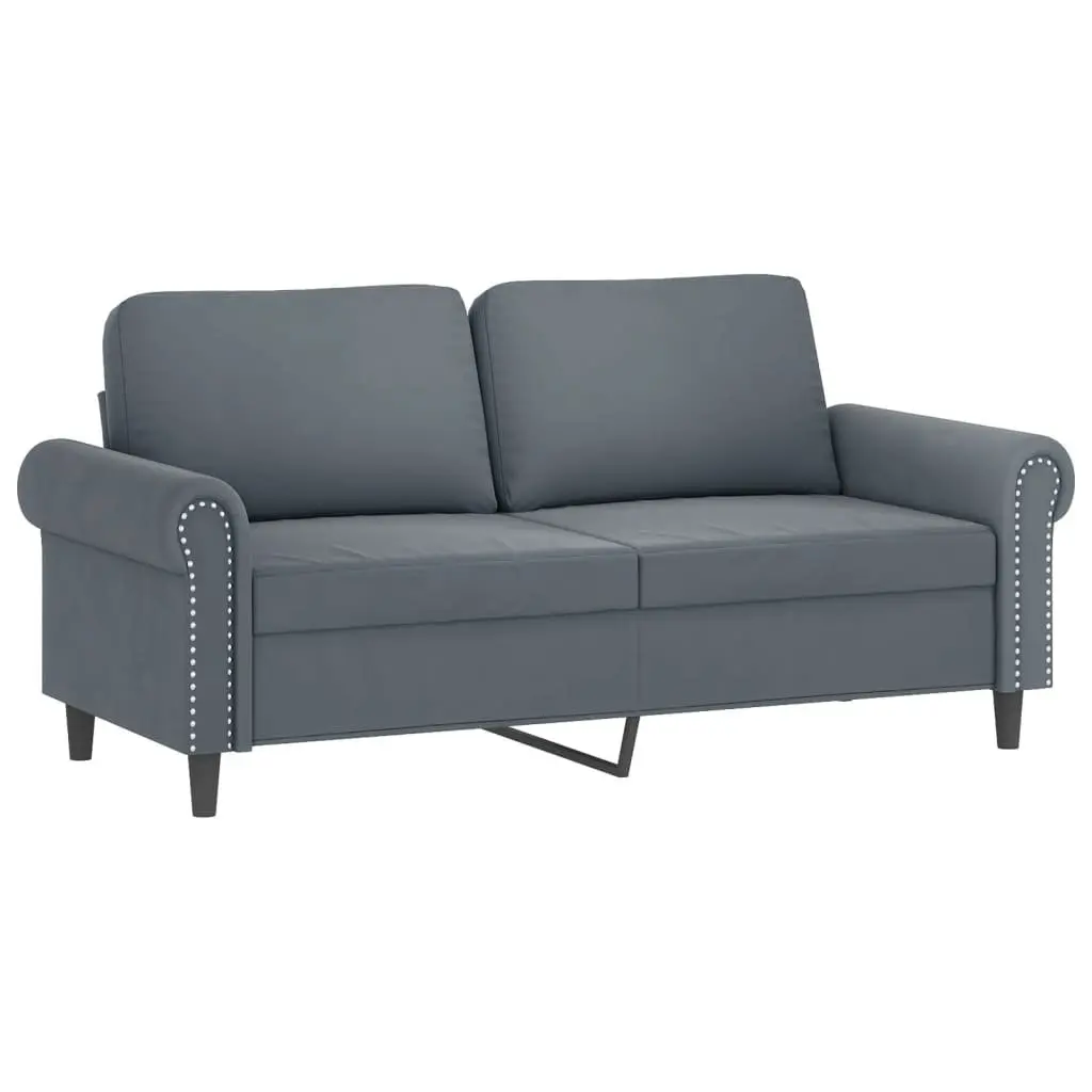 2-Seater Lounge Sofa Modern Grey Velvet Living Room Furniture with Throw Pillows