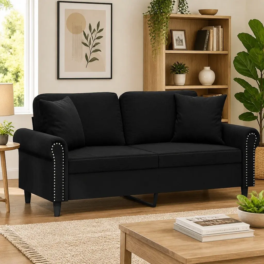 2-Seater Sofa Velvet Black 140cm Modern Couch