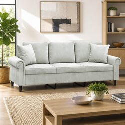 Comfortable 3-Seater Sofa in Grey Velvet for Relaxing