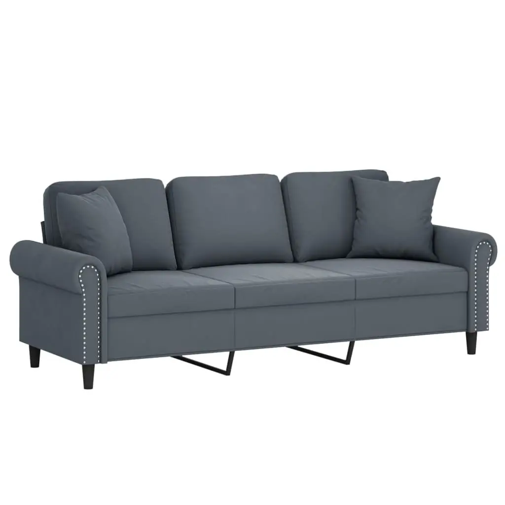 3-Seater Sofa Modern Living Room Furniture with Throw Pillows Grey 180cm