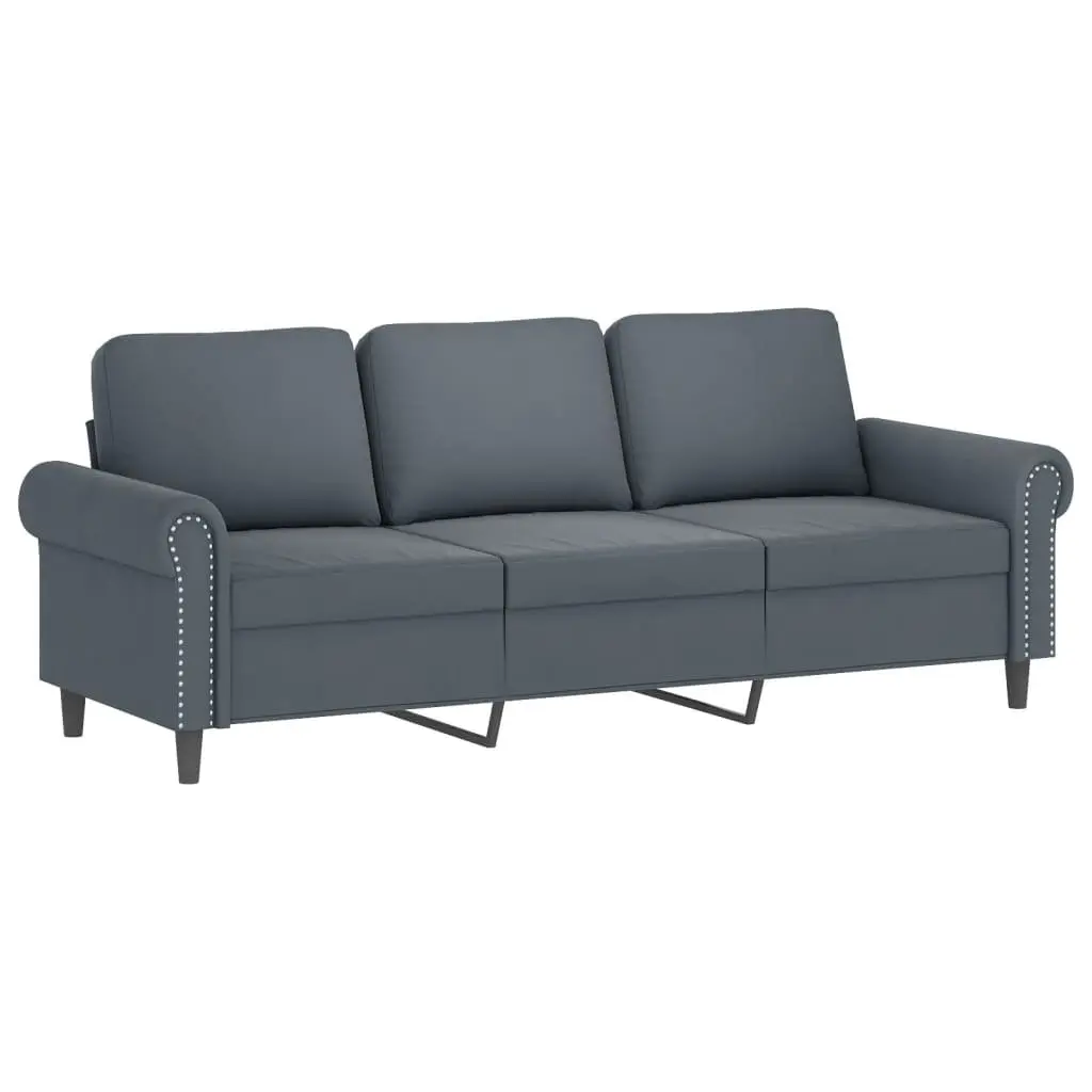 3-Seater Sofa Modern Living Room Furniture with Throw Pillows Grey 180cm
