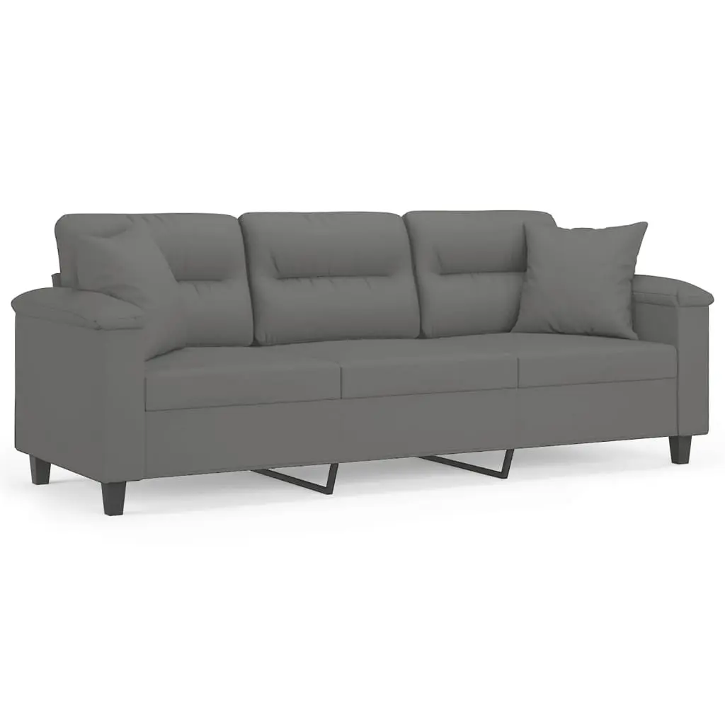 3-Seater Sofa Grey Lounge with Throw Pillows Modern Living Room Couch 180cm