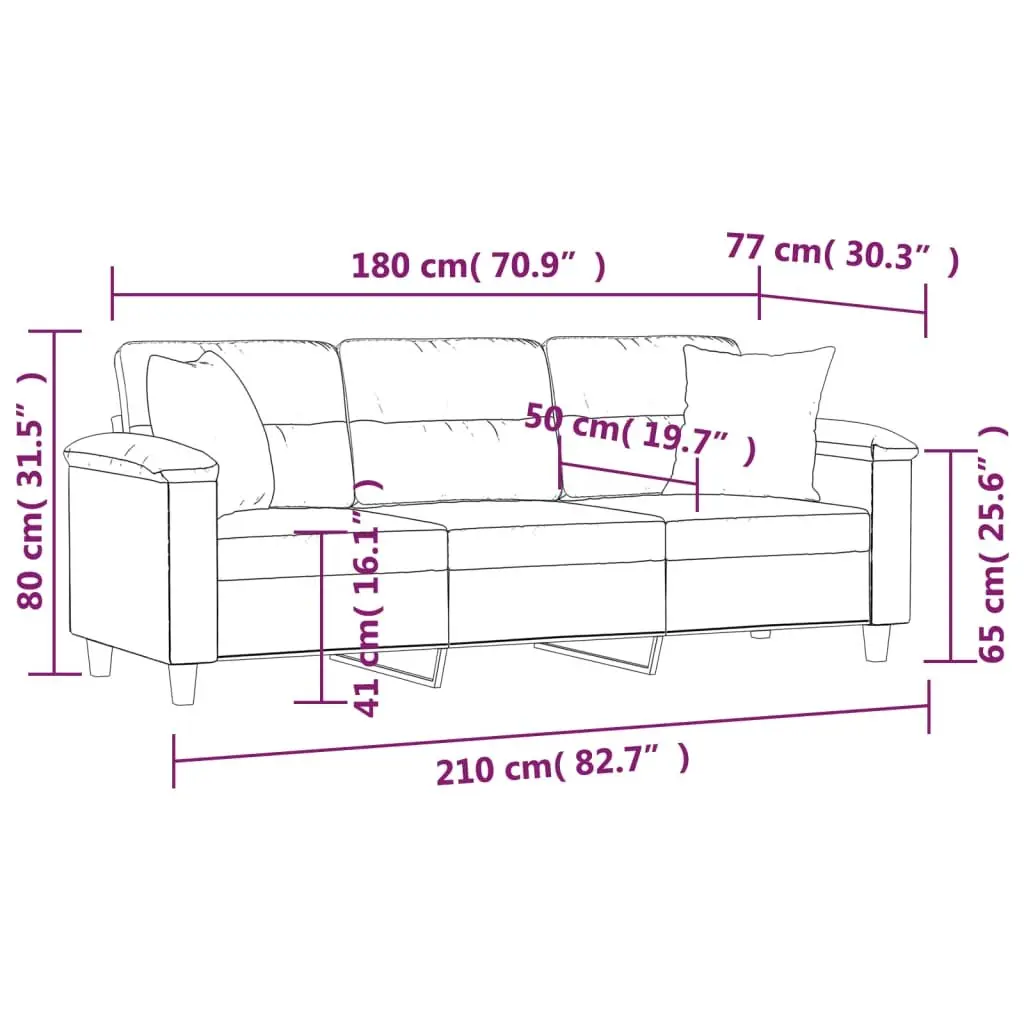 3-Seater Sofa Grey Lounge with Throw Pillows Modern Living Room Couch 180cm