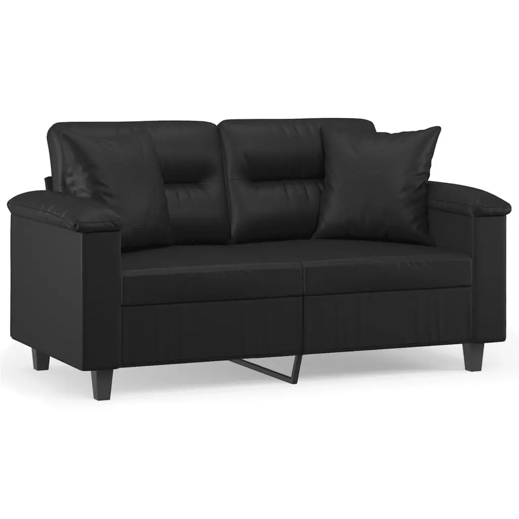 2-Seater Sofa Lounge Couch Modern Black Faux Leather with Throw Pillows 120cm
