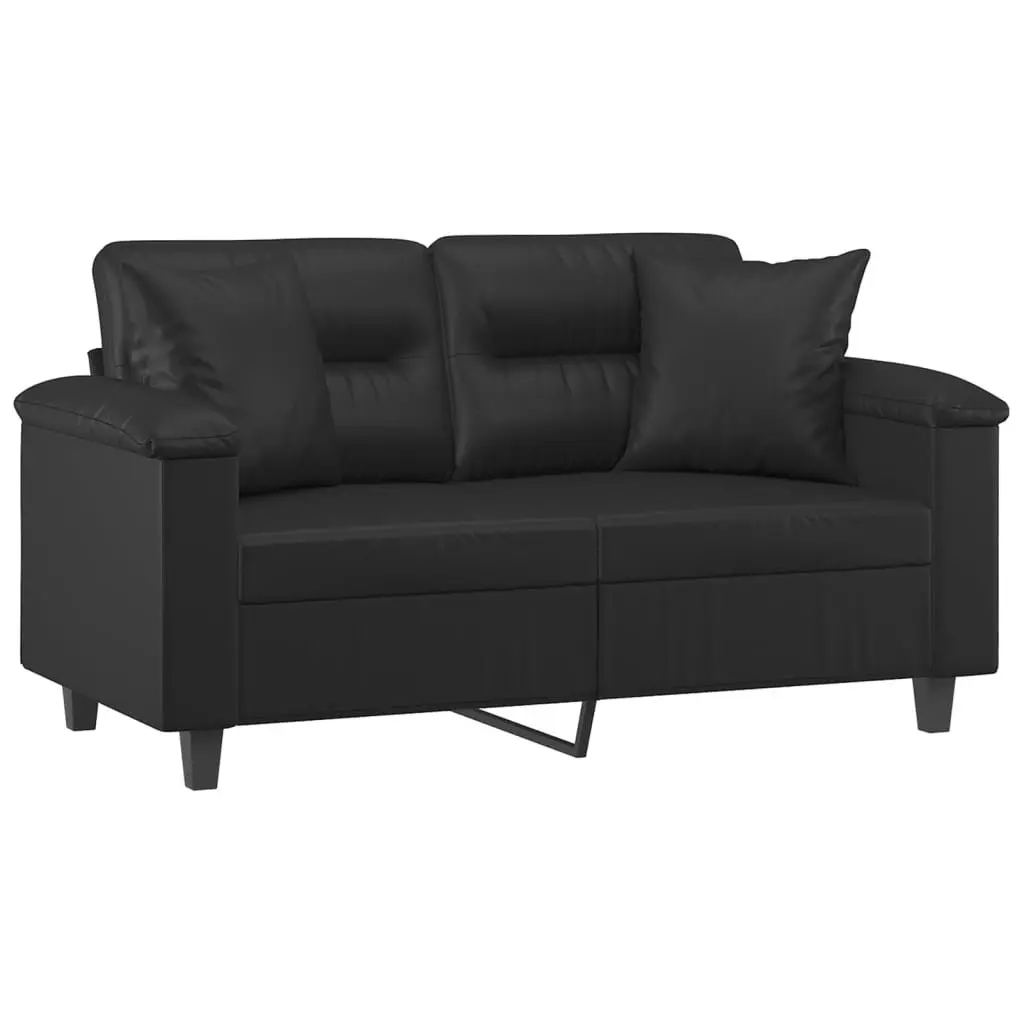 2-Seater Sofa Lounge Couch Modern Black Faux Leather with Throw Pillows 120cm