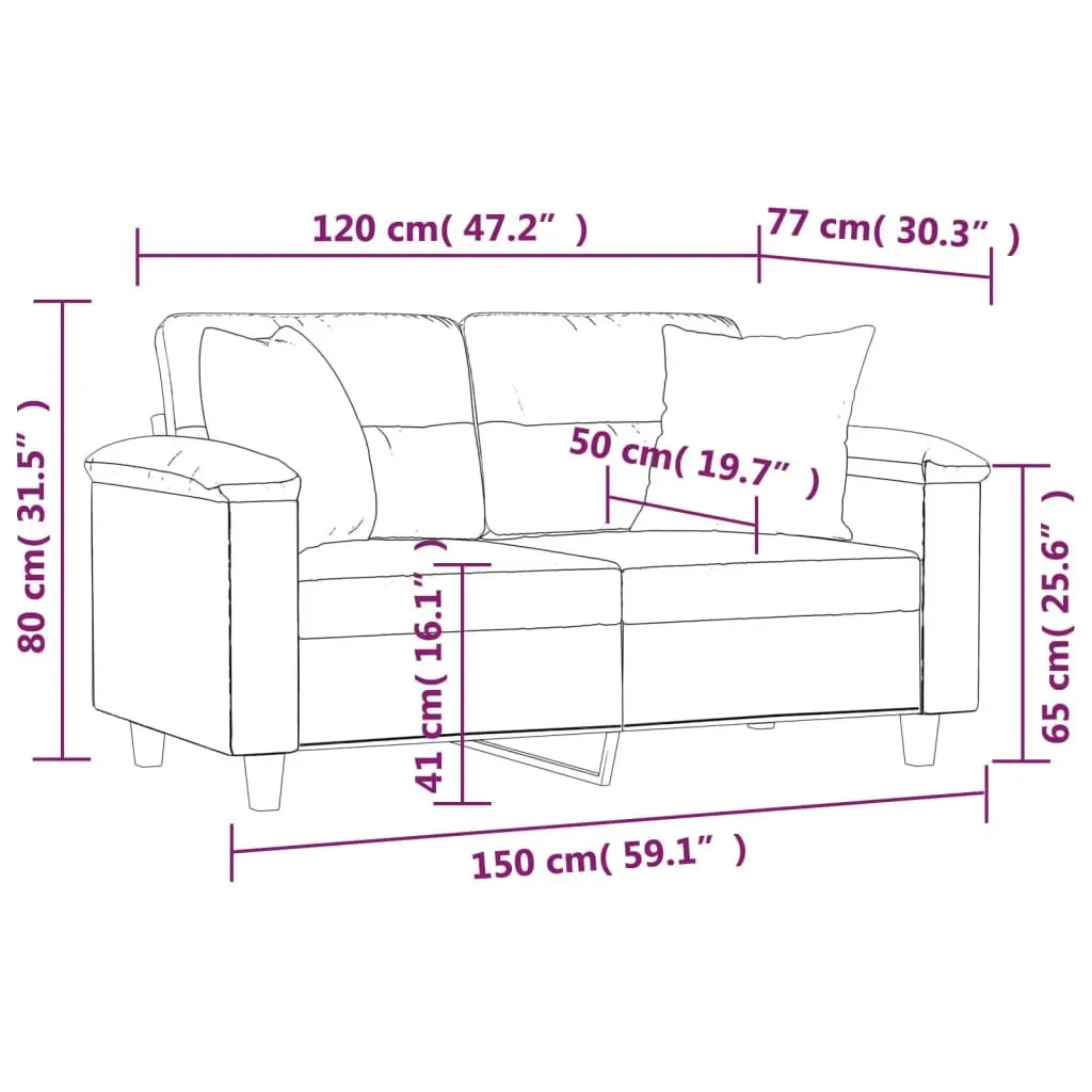 2-Seater Sofa Lounge Couch Modern Black Faux Leather with Throw Pillows 120cm