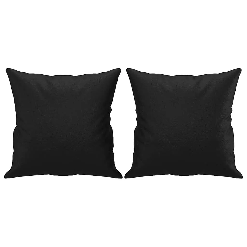 2-Seater Sofa Black Faux Leather Modern Lounge Couch with Throw Pillows 140cm